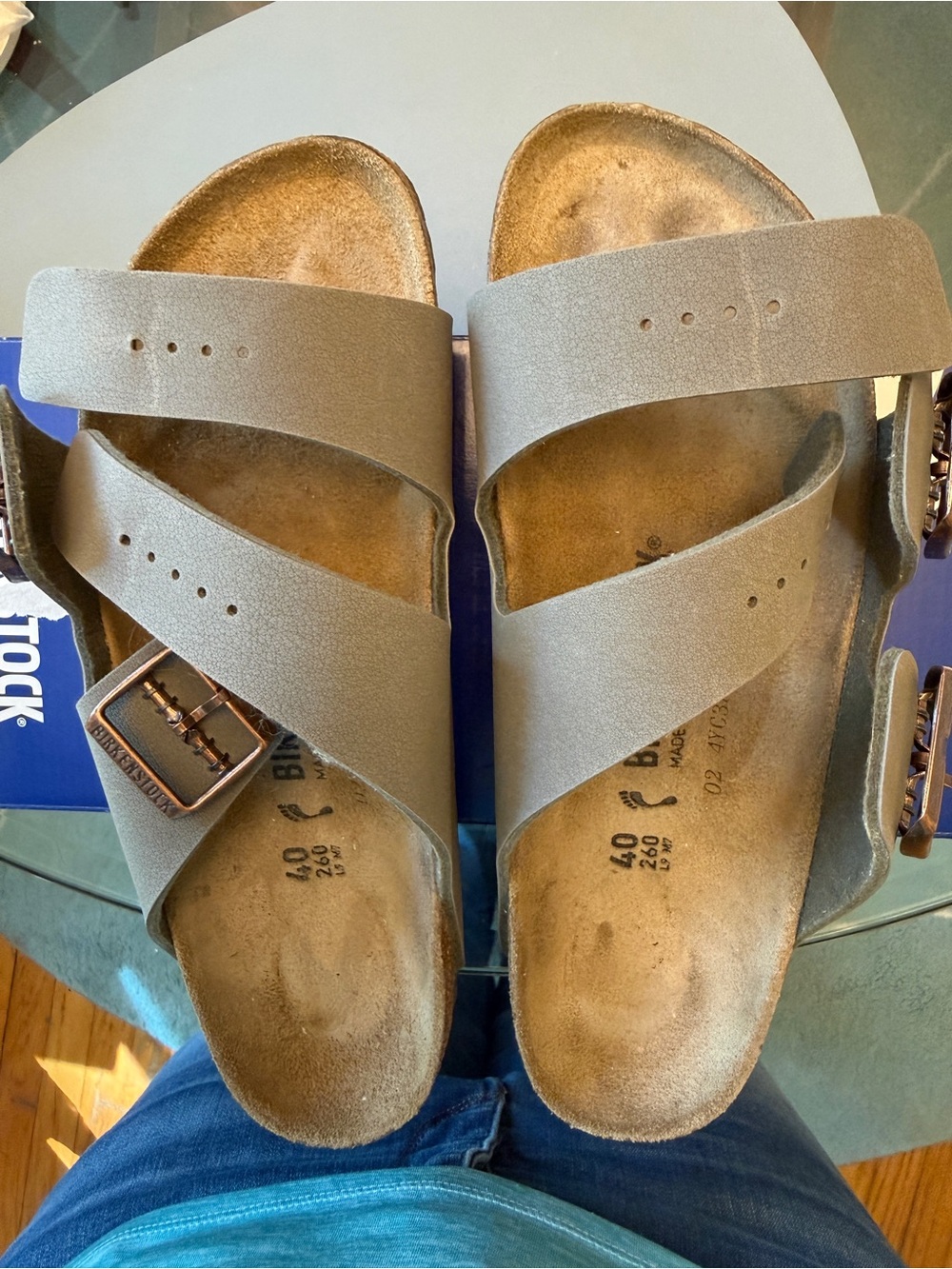 Birkenstock Arizona Unisex Birkibuc Leather Sandals in Stone - Picture 2 of 7